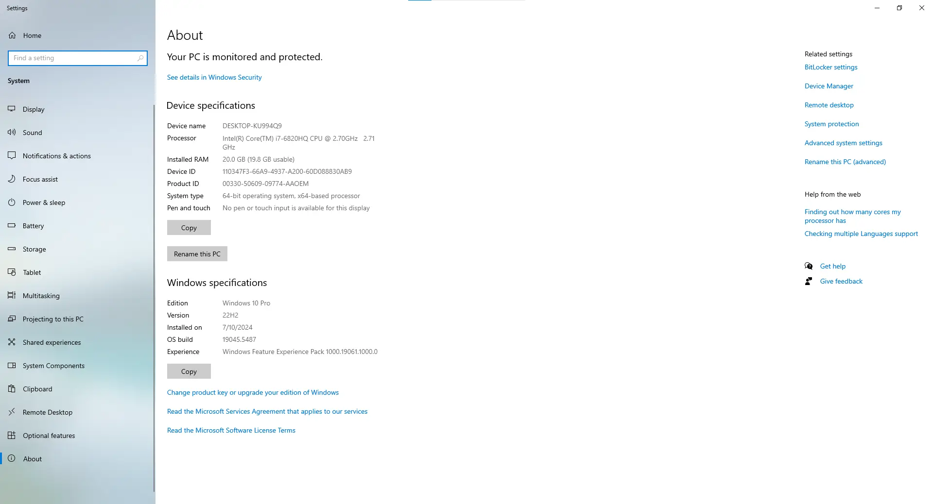 Kiểm tra cấu hình máy tính với About