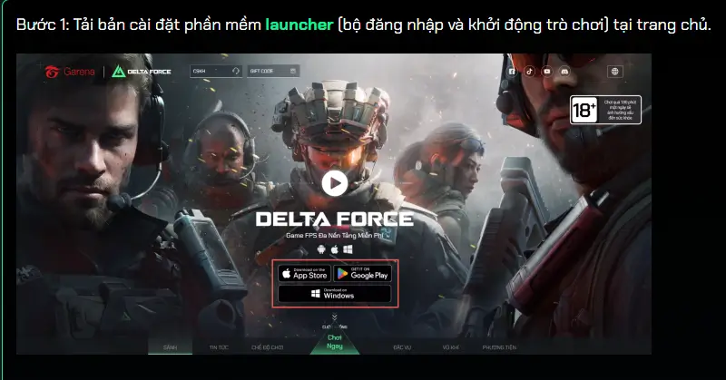 N&uacute;t tải bộ c&agrave;i đặt Delta Force Garena