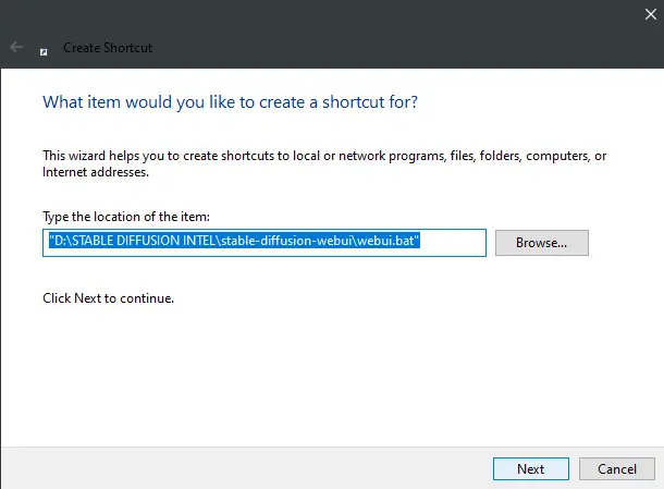 OK > Next, đặt tên shortcut > Finish.