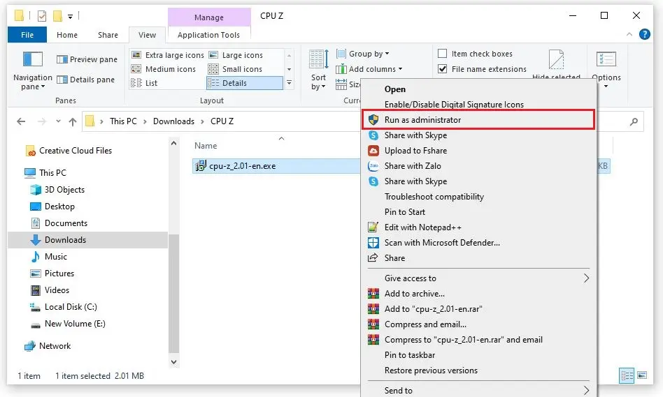 Tải và cài đặt phần mềm CPU-Z