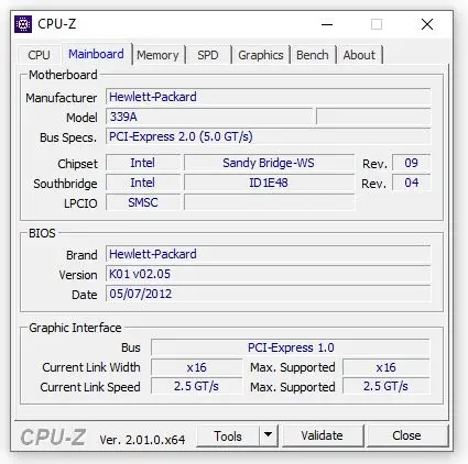 Tab Mainboard xem thông tin bo mạch chủ