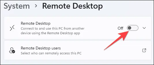 Bật công tắc Remote Desktop