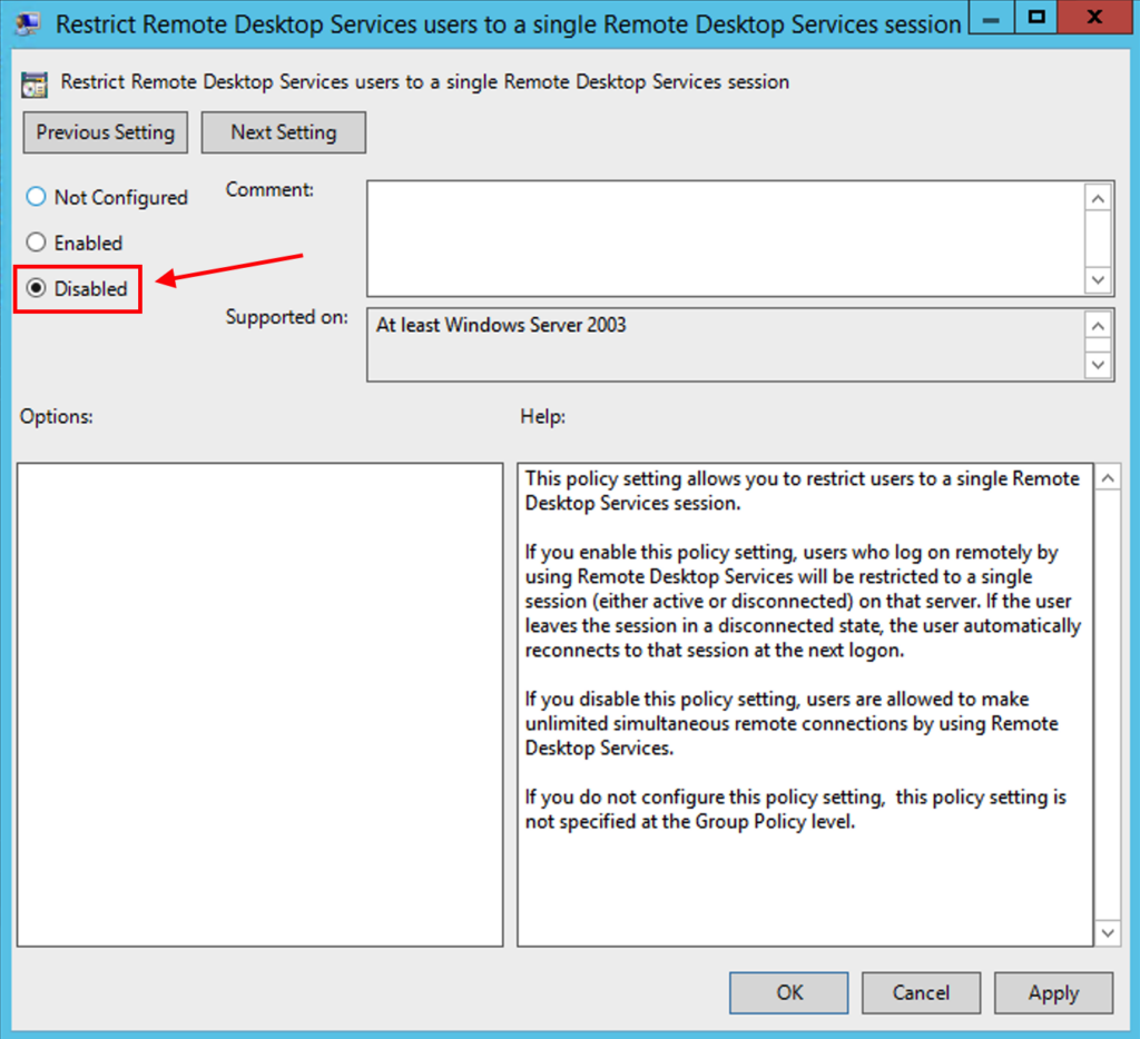 Disable chế độ đơn phiên RDP
