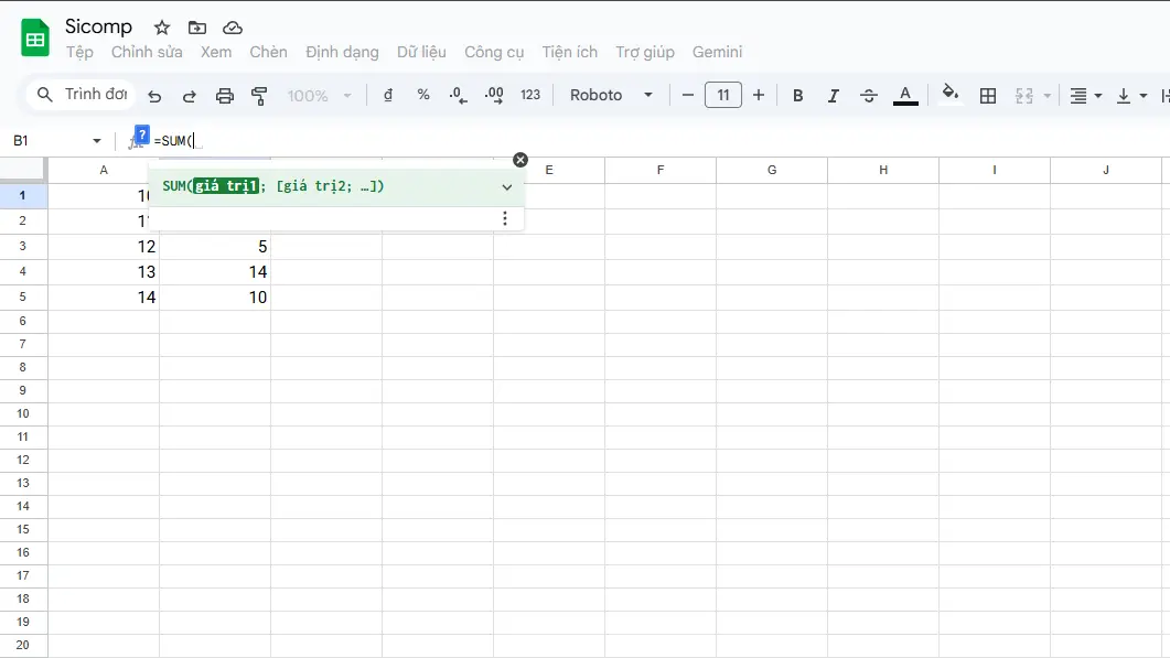 Google Sheet Excel Thiết lập các hàm tính toán cơ bản