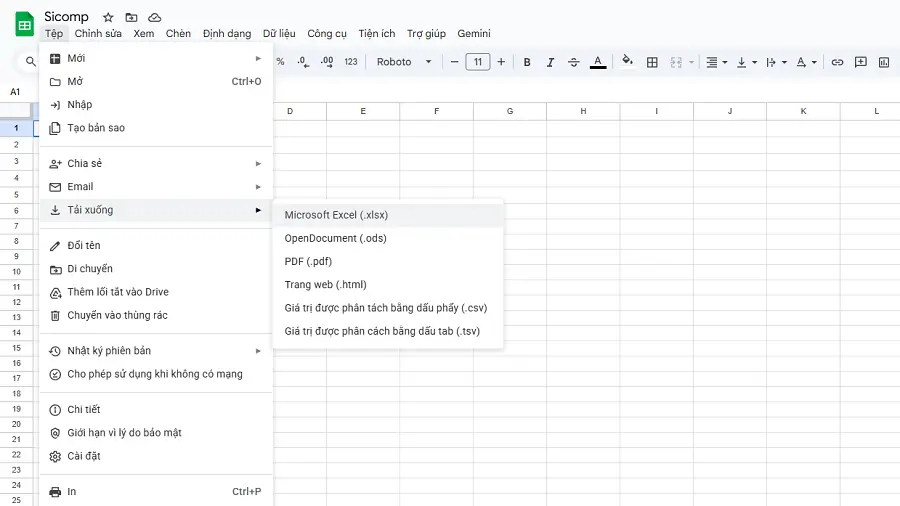 Download Google Sheets Tải xuống tệp dữ liệu về máy tính