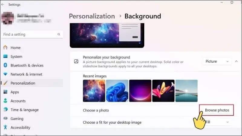 Bước 3 Browse Photos Chọn ảnh từ máy tính làm hình nền