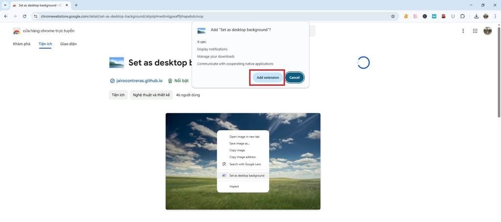 Add to Chrome Cài đặt tiện ích Set as desktop background