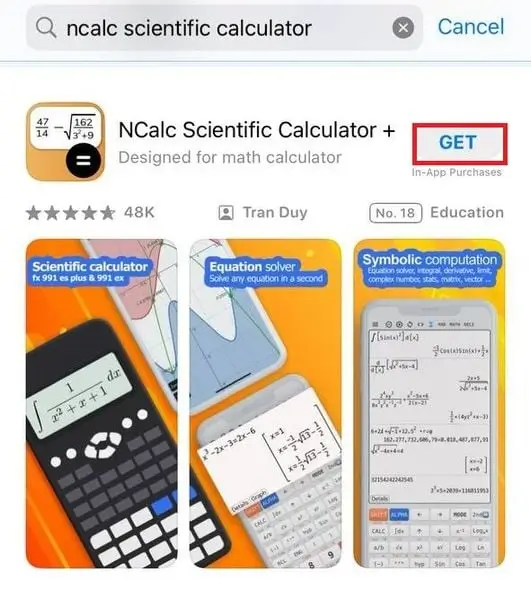 Giao diện NCalc Giao diện App NCalc trên iPhone
