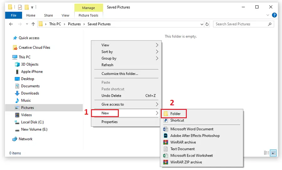 New Folder Tạo folder bằng chuột phải