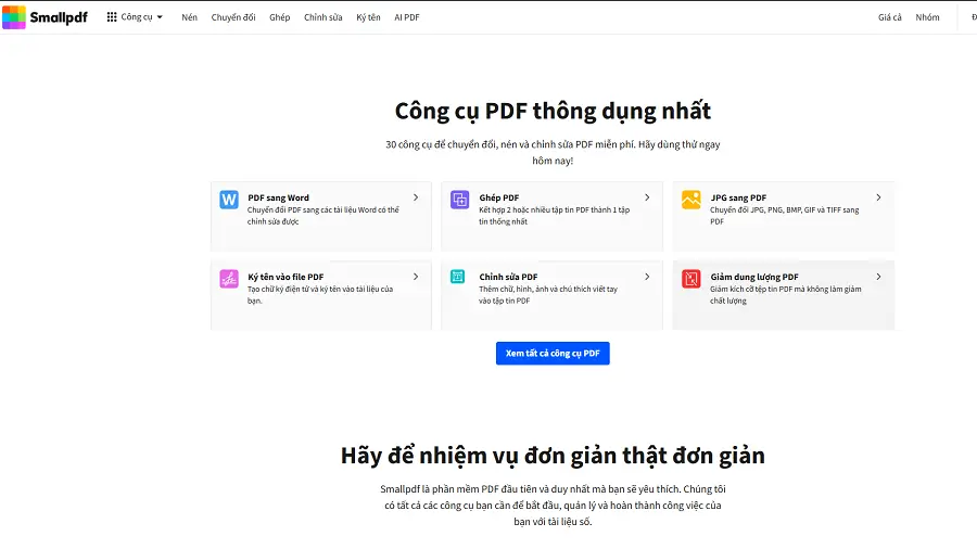 Giao diện nén file trực tuyến của Smallpdf
