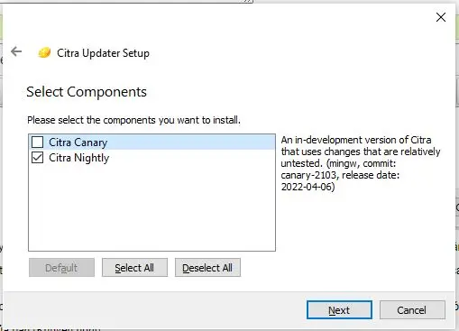 Select Components Chọn phiên bản Citra