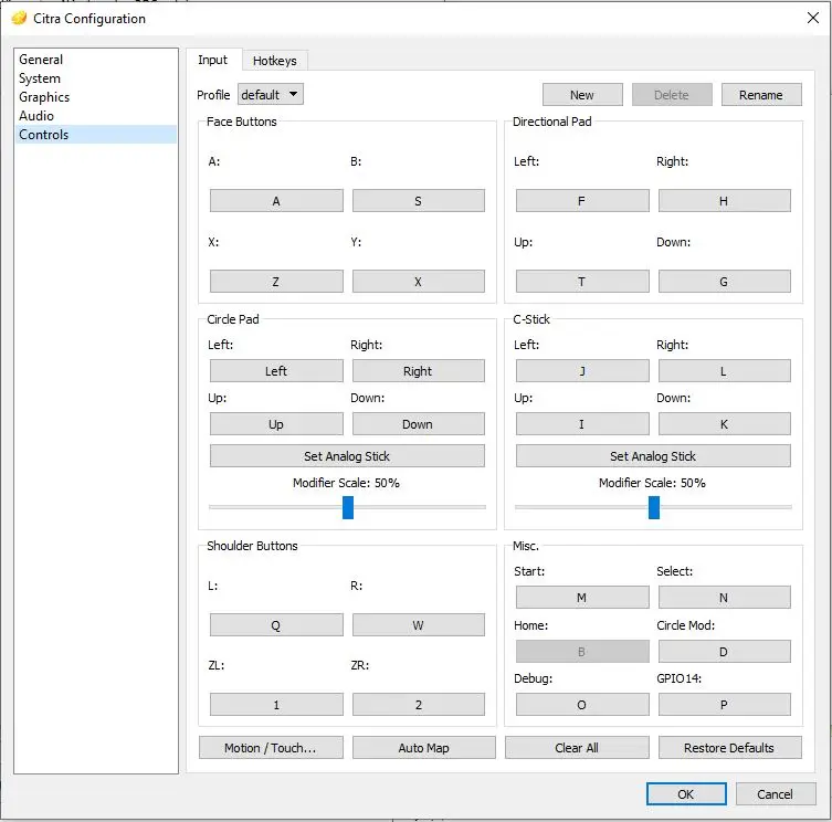 Citra Controls Cài đặt phím bấm Citra