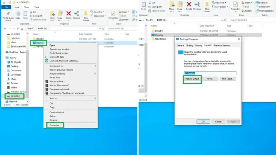 Khôi phục mặc định Location