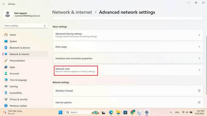 Reset mạng Windows