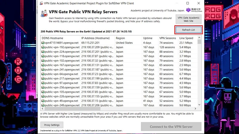 Refresh List server VPN