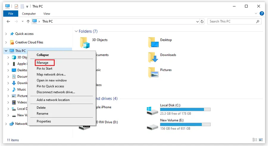 Chọn Manage trong This PC
