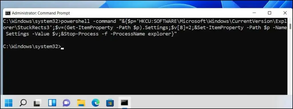 Chạy lệnh PowerShell hiện Taskbar